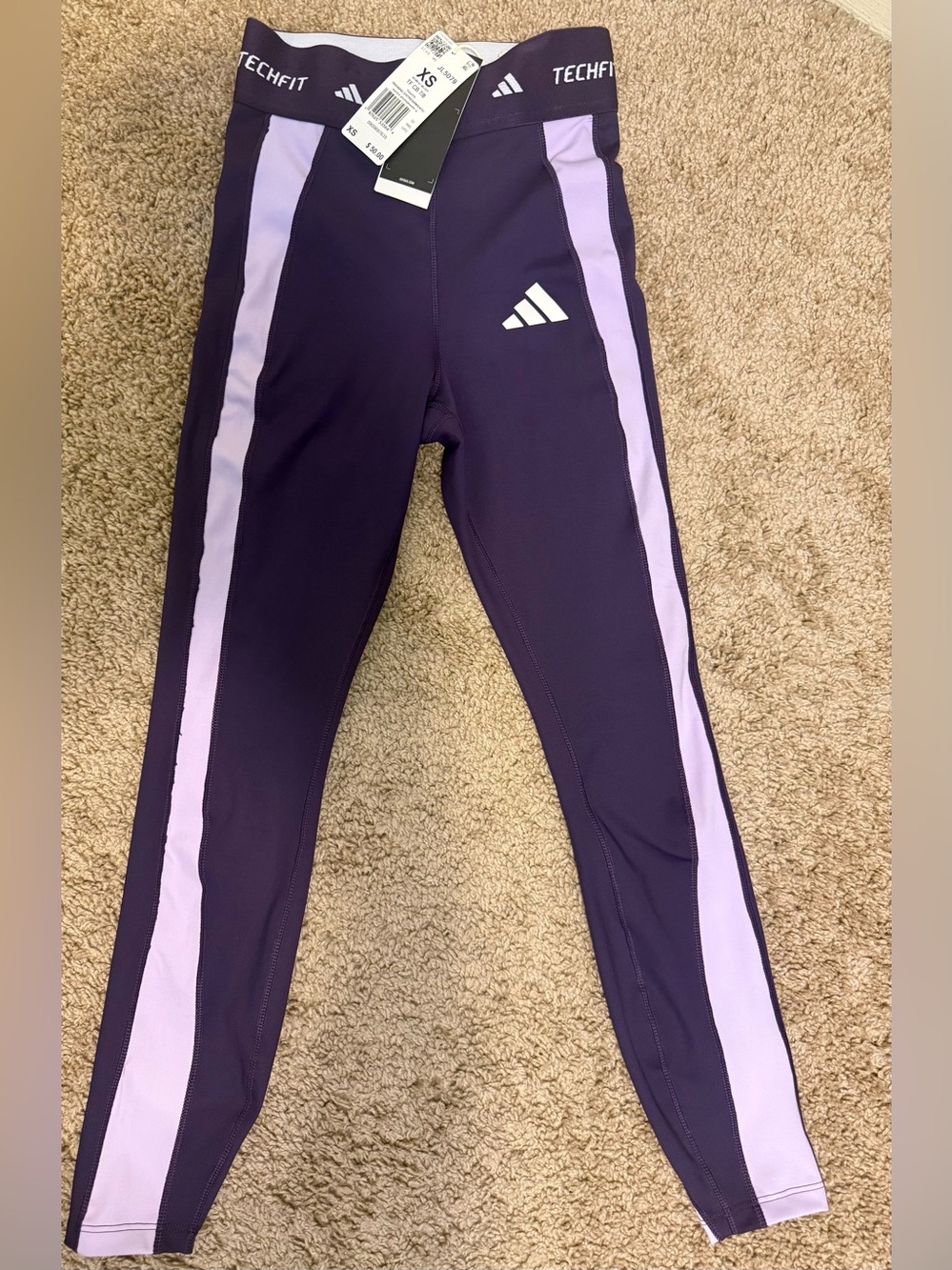 adidas Kids Purple Leggings with Light Lavender Side Panels